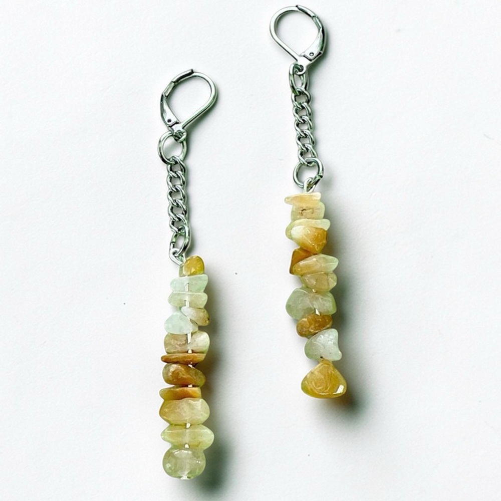 🆕 Yellow Aventurine Gemstones Dangle Earrings-Stainless Steel